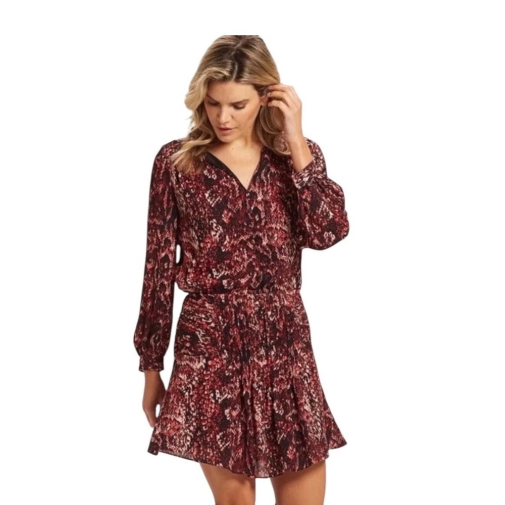 Marie Oliver 100% Silk Snake Print Mini Dress Women's Long Sleeve Wrap Style